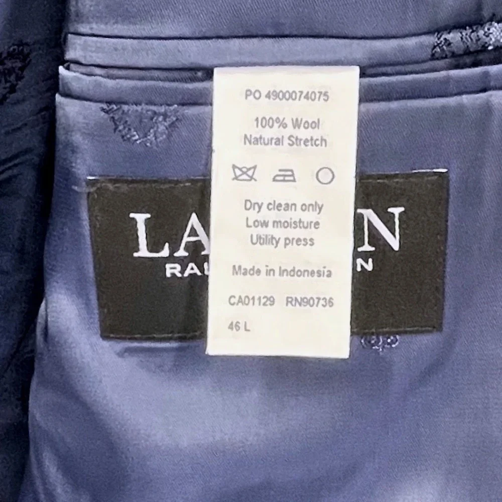 Lauren Ralph Lauren Men 46L Slim Fit Navy Blue GLEN PLAID Wool Blazer Sport Coat